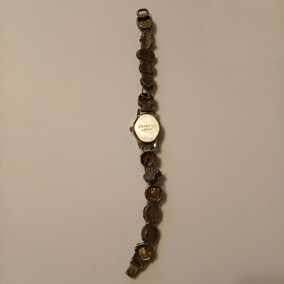 Vtg Bonetto Japan MOP Dial Colorful Charm Silver Tone Bracelet Watch - Tarnish - Picture 4 of 16